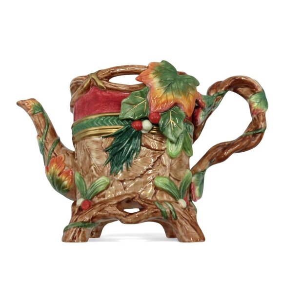 FITZ & FLOYD Classics Christmas Lodge Teapot With Pinecone and Leaf Design - Picture 7 of 13